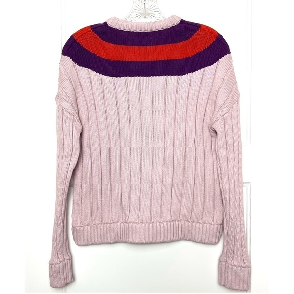 KULE Cotton Cashmere Rib Knit Striped V-Neck Pullover Varsity Tennis Sweater XS - Picture 9 of 12